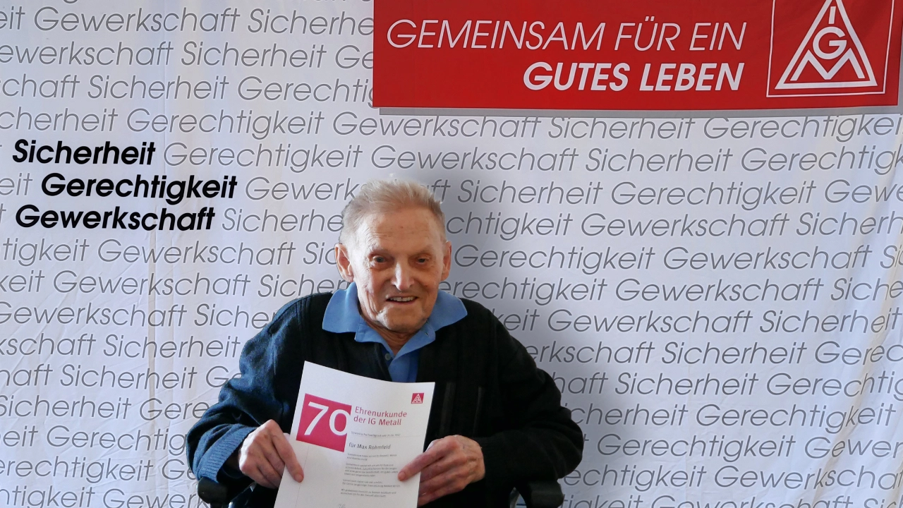 100 Jähriger feiert 70 Jahre IG Metall Mitgliedschaft