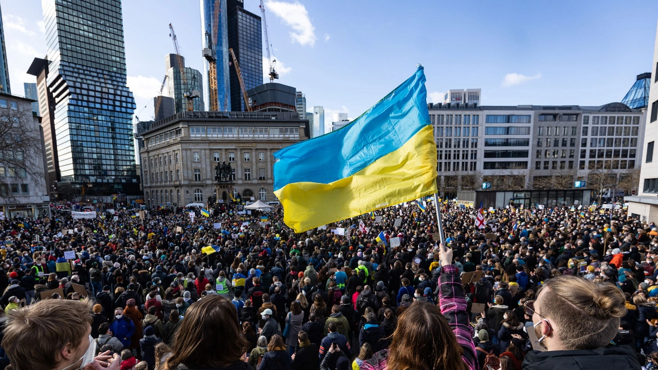 Frankfurt: Demonstration gegen Russlands Überfall auf die Ukraine.