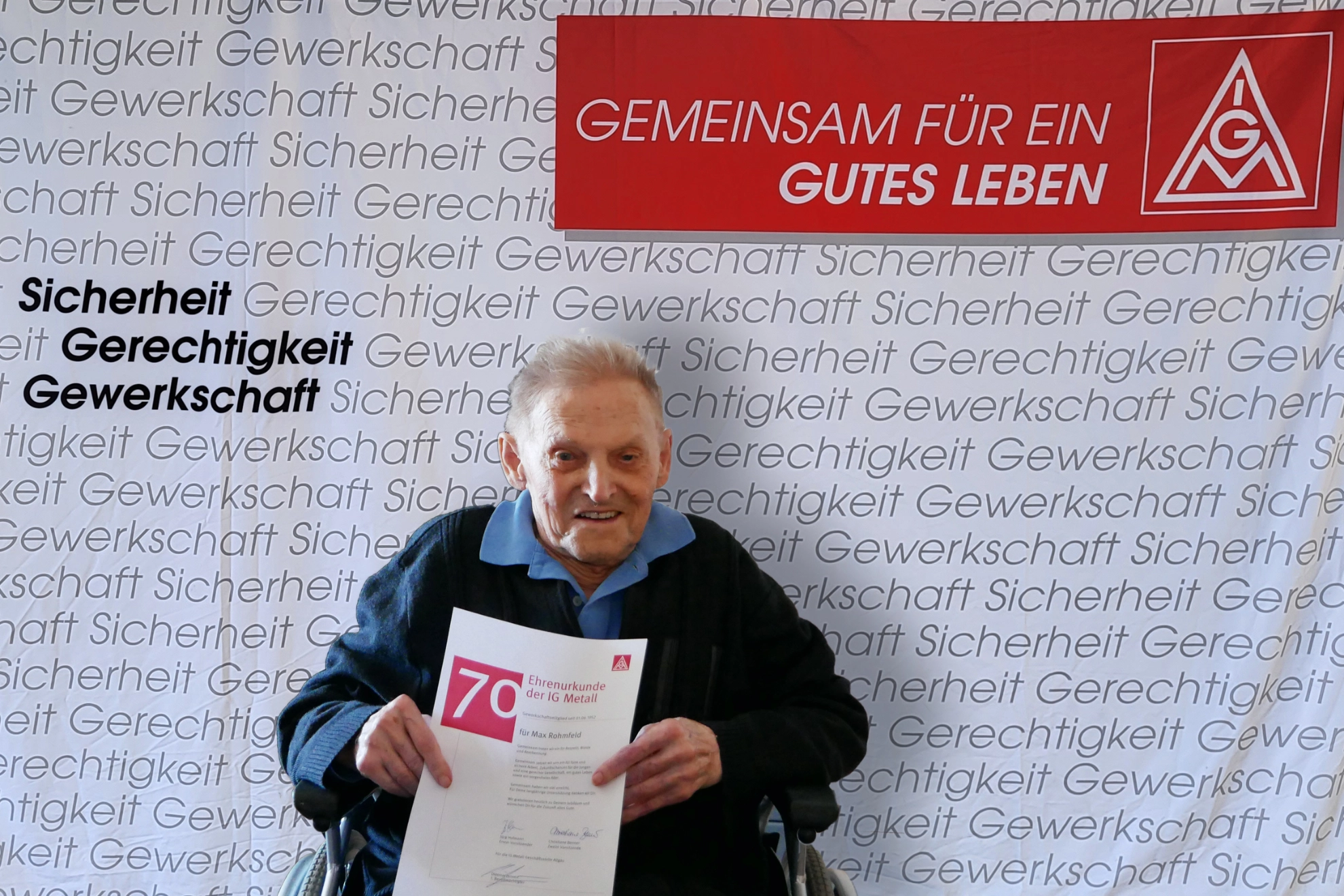 100 Jähriger feiert 70 Jahre IG Metall Mitgliedschaft