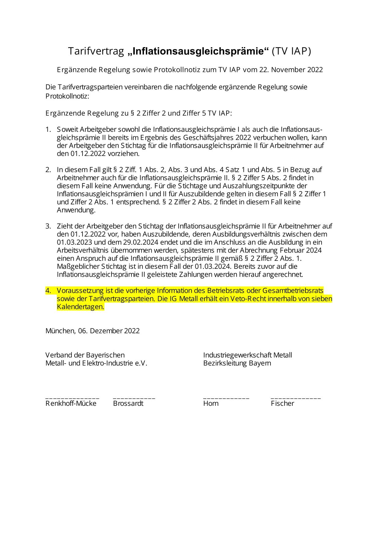 Protokollnotiz zum Tarifvertrag Inflationsausgleichsprämie