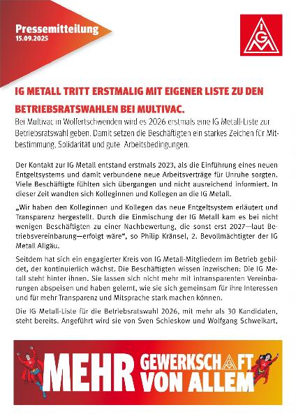IG Metall Liste bei Multivac