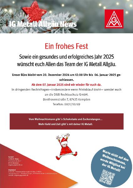 Weihnachtsgrüße und Schließtage