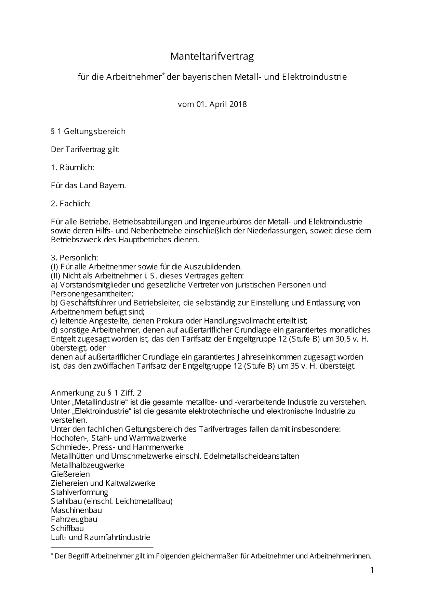 Manteltarifvertrag M+E Bayern