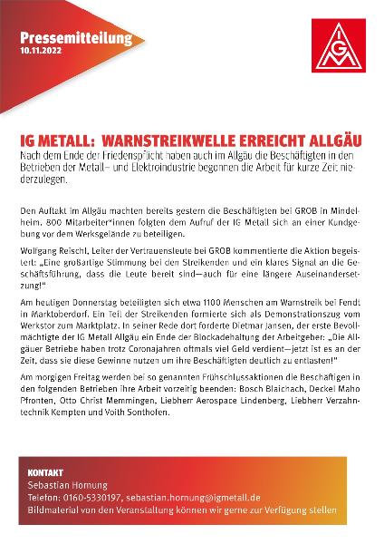 Pressemitteilung: Warnstreikwelle erreicht Allgäu
