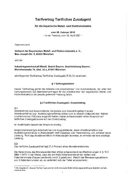 T-Zug Tarifvertrag M+E Bayern